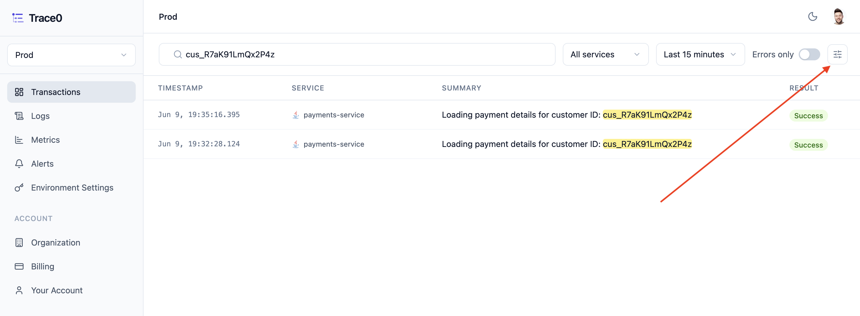 Transaction search with more filters